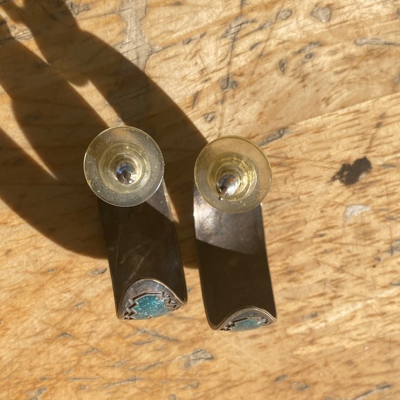 Vintage Mexican Sterling Silver Earrings – Blue Enamel Inlay, MEX Mark - Picture 3 of 6